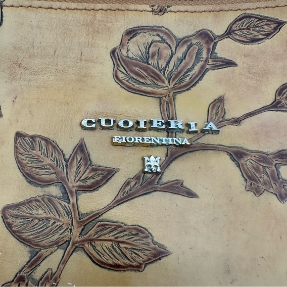 Cuoieria Fiorentina Brown Floral Hand Tooled Leather Wristlet - Picture 2 of 10